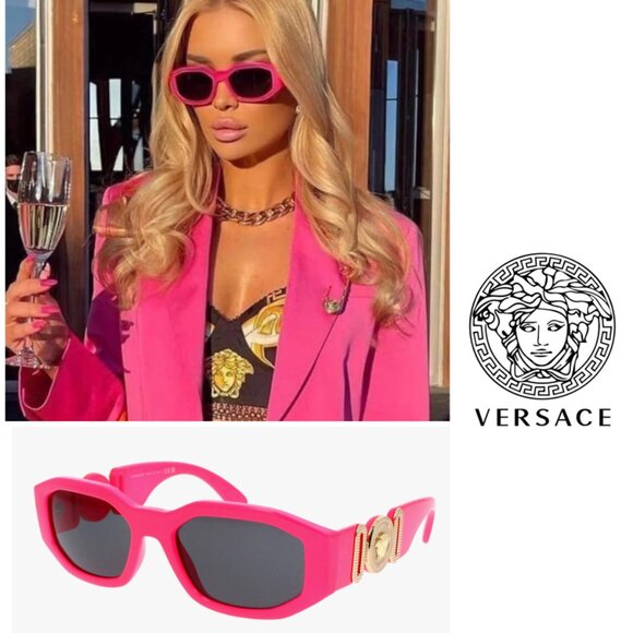 VERSACE Sunglasses VE4361 Pink Biggie Sunglasses Fuxia Fluo Medusa Rectangle - Picture 2 of 16